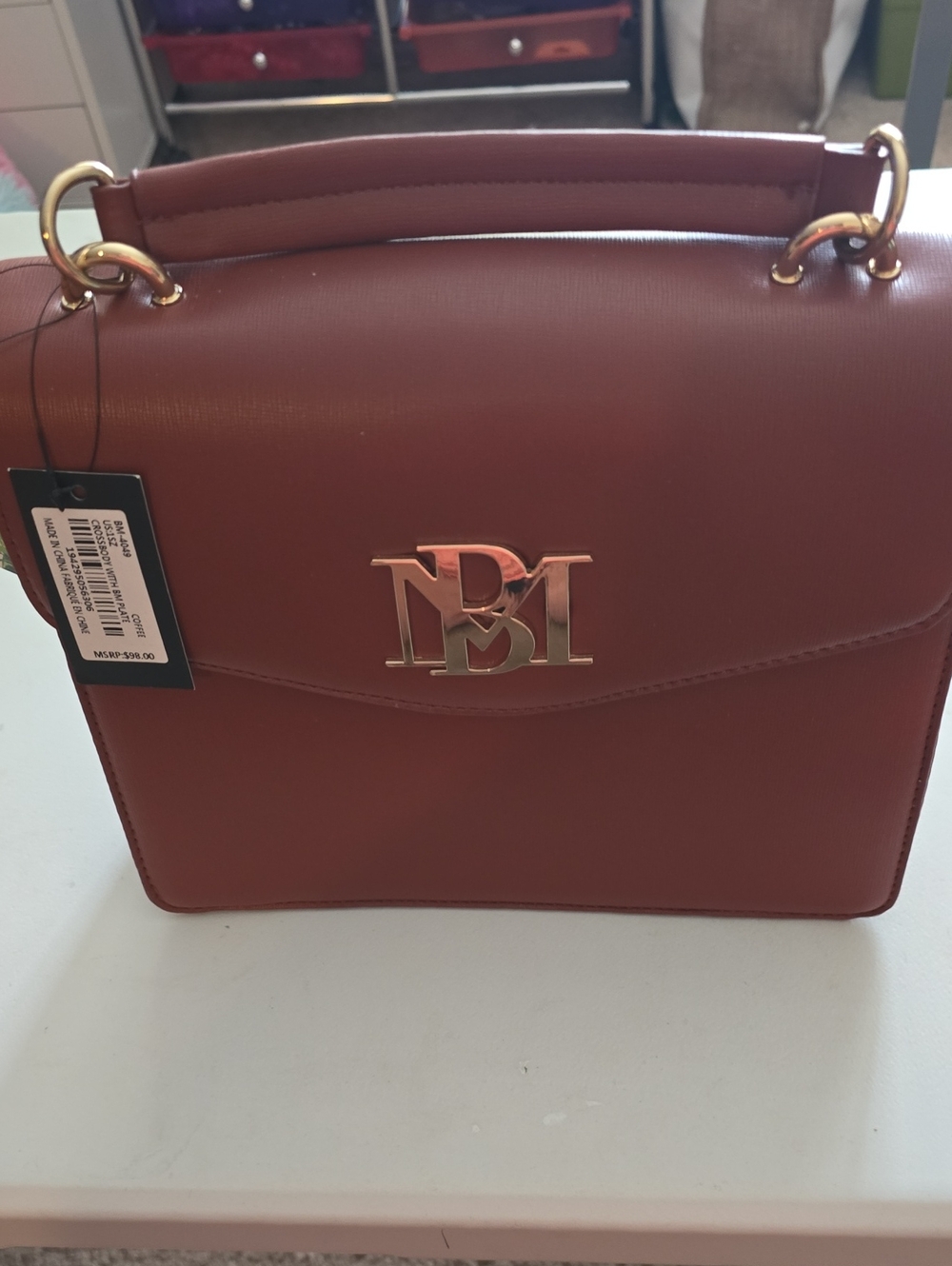Badgley Mischka Structured Top-Handle Shoulder Bag in Cognac